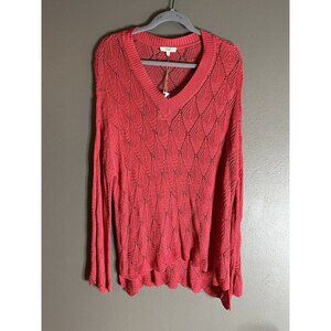 Easel Boutique Medium M Tunic Oversized V-Neck Sweater Dark Peach Womens‎